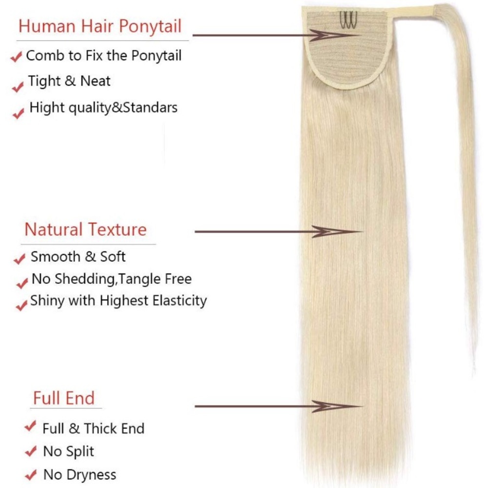 16” Wrap Around Human Hair Ponytail Extensions - Picture 6 of 8